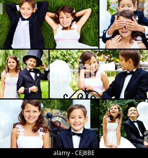 Elegantemente vestito poco sposa e lo sposo di trascorrere del tempo insieme al di fuori Foto Stock