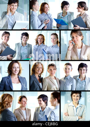 Business collage composto di nove foto di efficaci e positive le donne d'affari Foto Stock