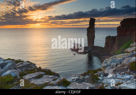 Il vecchio uomo di Hoy al tramonto, Orkney Islands, Scozia. Foto Stock