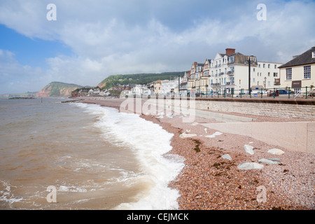 Sidmouth Beach e Esplanade, East Devon, Inghilterra, Regno Unito Foto Stock