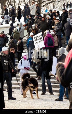 Manifestanti mobilitazione contro un accordo commerciale anticontraffazione a Tallinn in Estonia Foto Stock