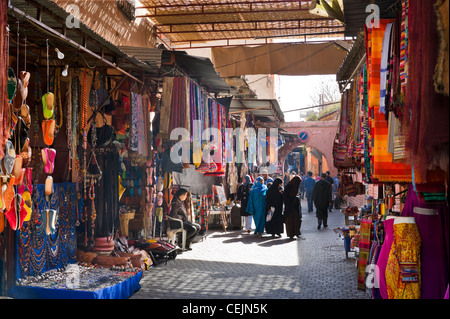 I negozi di Rue Riad Zitoun el Kedim off Djema El Fna, Medina, Marrakech, Marocco, Africa del Nord Foto Stock