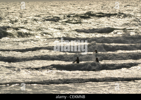 Surfisti in mare invernale Foto Stock