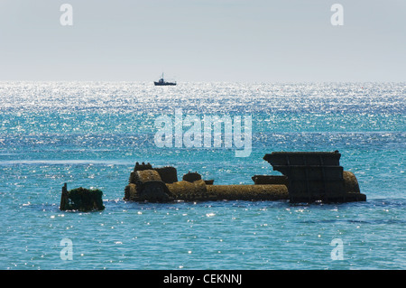 Relitto di un WW1 cacciatorpediniere tedesca nella baia di Lopness, sull'isola di Sanday, Orkney Islands, Scozia. Foto Stock