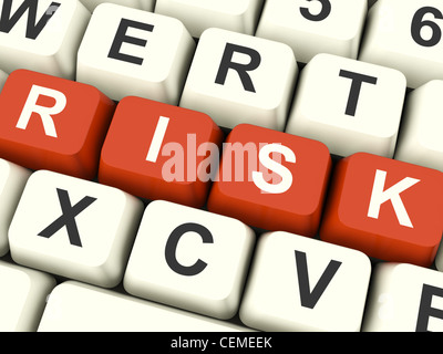 Rischio tasti di computer in rosso mostra il pericolo e di incertezza Foto Stock