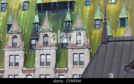 Dettagli architettonici del Chateau Frontenac Hotel, Québec, Canada Foto Stock