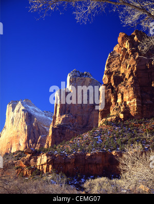 I tre Patriarchi nelle principali canyon Zion National Park nel sud dello Utah, Stati Uniti d'America Foto Stock