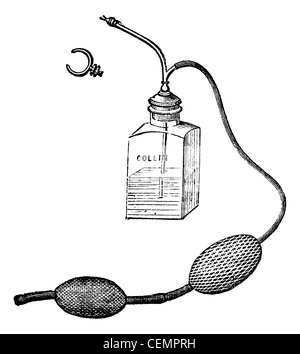 Richardson dispositivo per anestesia locale, vintage illustrazioni incise. Magasin pittoresco 1875. Foto Stock