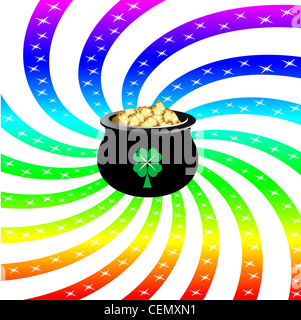 Illustrazione di vettore per il giorno di San Patrizio. Rainbow sparkle pot. Foto Stock