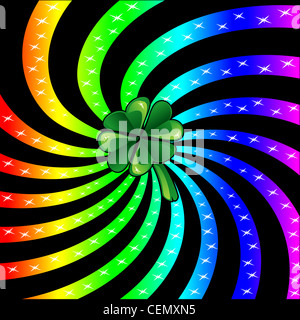 Illustrazione di vettore per il giorno di San Patrizio. Rainbow sparkle shamrock. Foto Stock