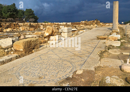 Strada fatta di bellissimi mosaici di piastrelle a Zippori Parco Nazionale nella Bassa Galilea di Israele. Foto Stock