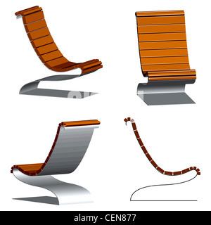 Legno 3d sedie con telai in acciaio contro uno sfondo bianco, astratto arte vettoriale illustrazione Foto Stock