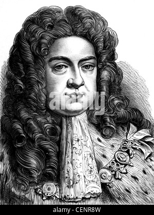 George I (1660-1727), re di Gran Bretagna e Irlanda dal 1714, incisione su legno fine del secolo XIX - Londra Foto Stock