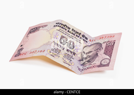 Indian 50 rupee bill con il ritratto del Mahatma Gandhi. India, Asia Foto Stock