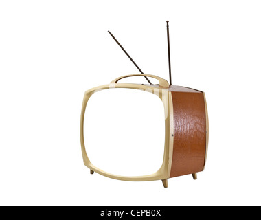 Anni Cinquanta la televisione portatile con schermo vuoto e antenne isolata. Foto Stock