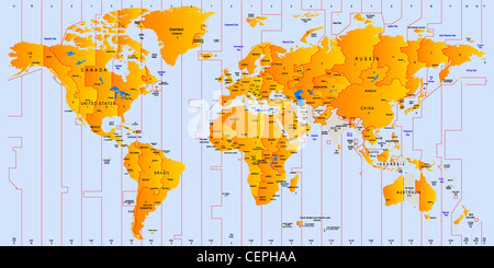 Mappa di fuso orario - vettore Illustrazione a colori Foto Stock