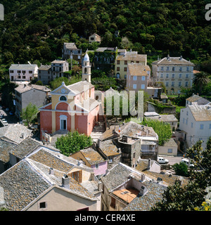 Tetto a vista su Nonza, Cap Corse, Haute Corse, Corsica, Francia. Foto Stock
