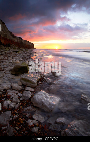 Old Hunstanton al tramonto sulla Costa North Norfolk. Foto Stock