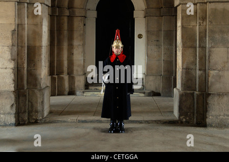 Modifica della Guardia a Buckingham Palace. La famiglia le truppe hanno custodito il sovrano e i palazzi reali a partire dal 1660 e wh Foto Stock