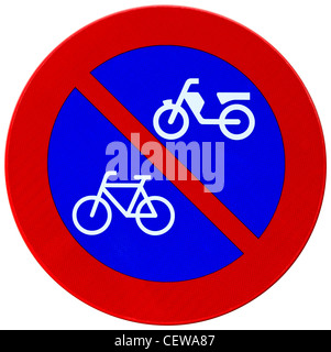 Il rosso e il blu catarifrangente di firmare la consulenza nessun parcheggio per biciclette e motocicli Foto Stock