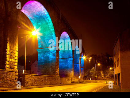 Durham viadotto di notte a Durham Lumiere Foto Stock