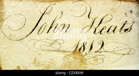 John Keats' firma, 1812, il Museo di Keats firme famoso poeta inglese poeti Londra Inghilterra REGNO UNITO Foto Stock