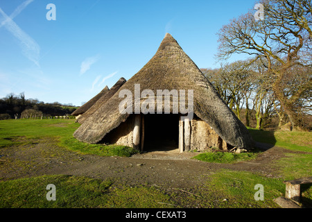 Età del ferro Roundhouse, Castell Henllys Iron Age Fort Hill, Castell Henllys, West Wales, Regno Unito Foto Stock