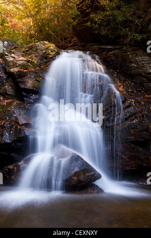 Cascata situata nell'Raven Cliff Wilderness area in North Georgia. Essi sono un littl oltre un miglio in lungo la rampa di THT da Raven Cliff scende lungo Dodd Creek. Non avendo un nome che io sappia di, ho battezzo Maidenhair cade. Foto Stock