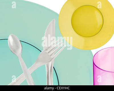 Ancora un colpo di vita di una pila di plastica utensili da pic-nic Foto Stock