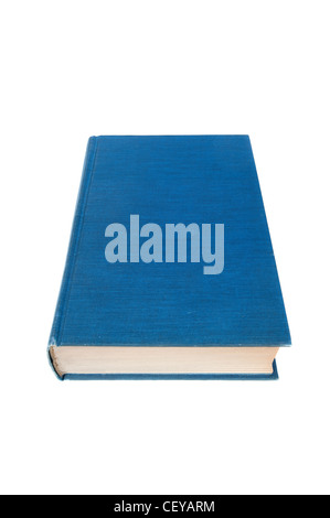 Un vecchio, invecchiato blue libro rilegato isolato su bianco. I progettisti possono posizionare copia sul coperchio cieco. Foto Stock