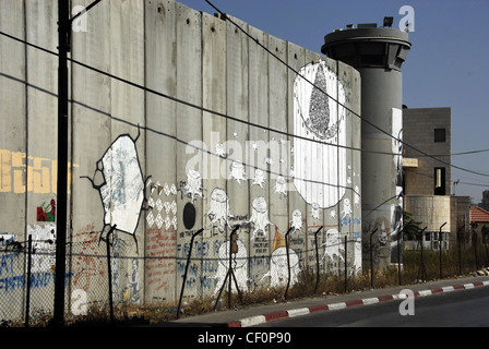 La parete di separazione tra ebrei e zone palestinesi a Gerusalemme, Israele Foto Stock