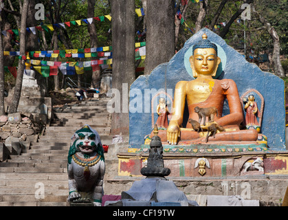 365 passi per Swayambhunath Stupa (tempio delle scimmie) a Kathmandu, Nepal. Foto Stock