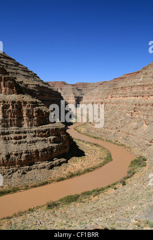 Il fiume San Juan che fluisce attraverso il canyon in Southern Utah Foto Stock