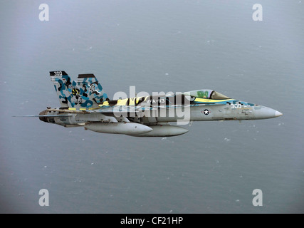 GOLFO ARABO (febbraio 25, 2012) un Hornet F/A-18C assegnato allo Squadron di Strike Fighter (VFA) 113, volato da CMdR. Craig Sicola, si forma per il rifornimento aereo durante una missione che ha volato dalla compagnia aerea di classe Nimitz USS Carl Vinson (CVN 70). Carl Vinson e Carrier Air Wing (CVW) 17 sono distribuiti nell'area di responsabilità della 5a flotta statunitense. Foto Stock
