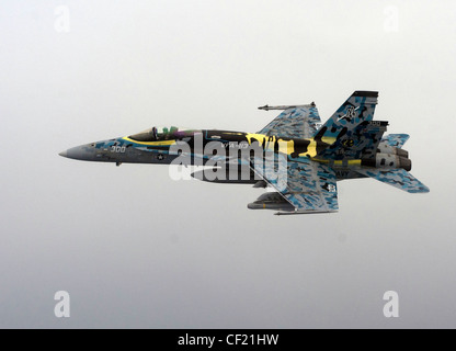 GOLFO ARABO (febbraio 25, 2012) un Hornet F/A-18C assegnato allo Squadron di Strike Fighter (VFA) 113, volato da CMdR. Craig Sicola, si forma dopo un rifornimento aereo durante una missione che ha volato dalla portaerei di classe Nimitz USS Carl Vinson (CVN 70). Carl Vinson e Carrier Air Wing (CVW) 17 sono distribuiti nell'area di responsabilità della 5a flotta statunitense Foto Stock