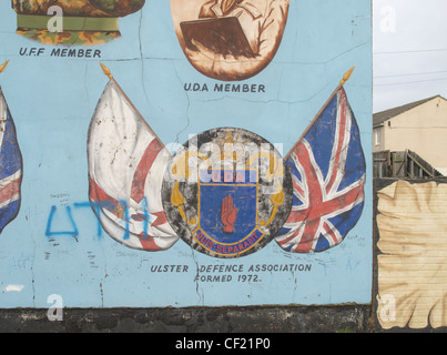 Ulster Defence Association murale in lealisti Shankill distretto di West Belfast, Irlanda del Nord Foto Stock