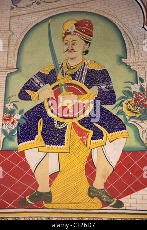 India Rajasthan, Shekhawati, Nawalgarh, Bhagton Choti Ki Haveli, murale, Foto Stock