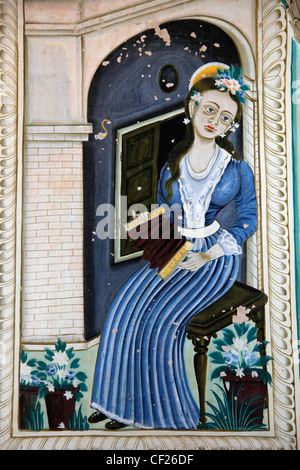 India Rajasthan, Shekhawati, Nawalgarh, Bhagton Choti Ki Haveli, murale, Foto Stock