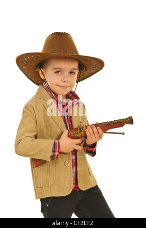 Piccola azienda cowboy arma giocattolo isolati su sfondo bianco Foto Stock