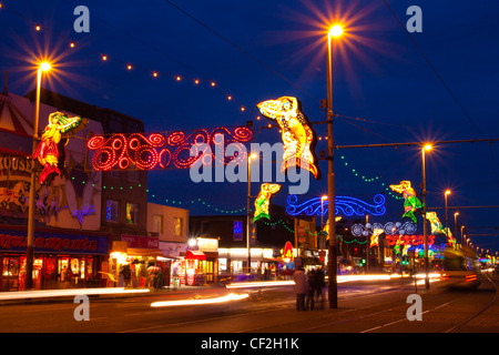 Luminarie di Blackpool il Blackpool Golden Mile. Foto Stock