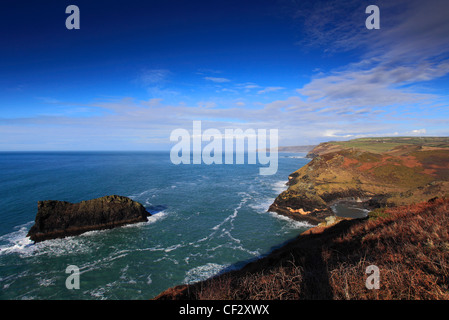 Sviluppo costiero, Boscastle village, Boscastle Bay, Cornwall County, England, Regno Unito Foto Stock