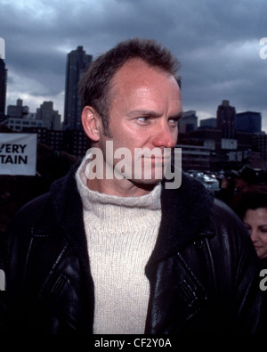 Il musicista rock Sting pone per i fotografi ad una Fondazione Rainforest evento promozionale Foto Stock