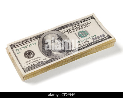 Pila di US $ 100 fatture del dollaro Foto Stock