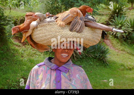 Merina contadina nei pressi di Antsirabe, altopiani del Madagascar Foto Stock