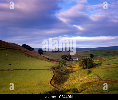 Vista attraverso le colline di Peak District su una sera d'estate. Foto Stock
