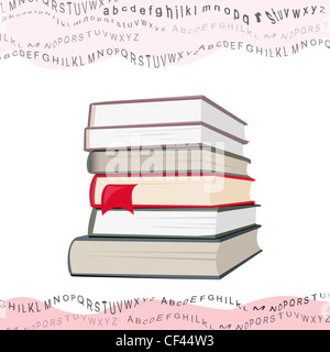 Pila di libri e ondulate battenti lettere collage Foto Stock
