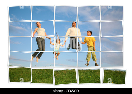 Famiglia di salto su erba, collage Foto Stock
