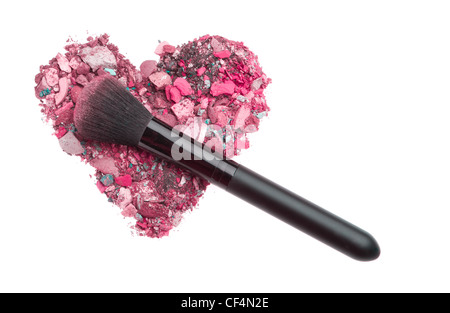 A forma di cuore eyeshadows frantumato con spazzola Foto Stock