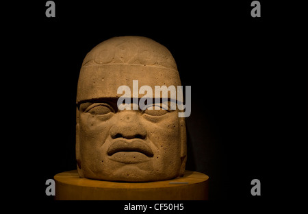 Un Olmec gigante di pietra di testa è visualizzato nel Museo Nazionale di Antropologia di Città del Messico Foto Stock