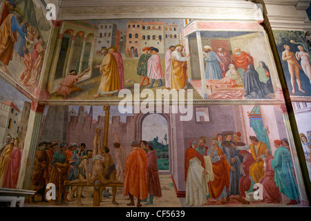 San Pietro risana lo storpio, da Masolino, 1425, la Crocifissione di San Pietro Cappella Brancacci di Santa Maria del Carmine a Firenze Foto Stock